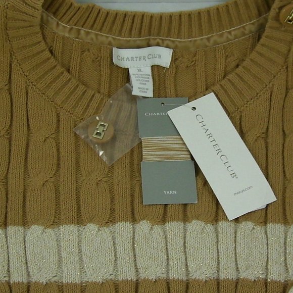 Charter Club Tan & Ivory Stripe Sweater - Picture 6 of 7